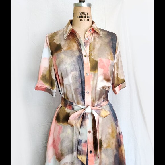 FRNCH Paris Abigail Maxi Shirt Dress in Silky Watercolor Tie Dye Print Small EUC - Picture 6 of 9